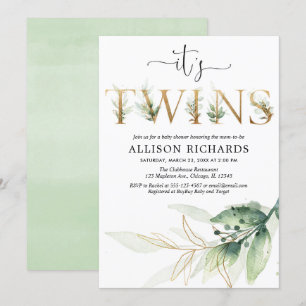Greenery twins baby shower invitation, modern invitation