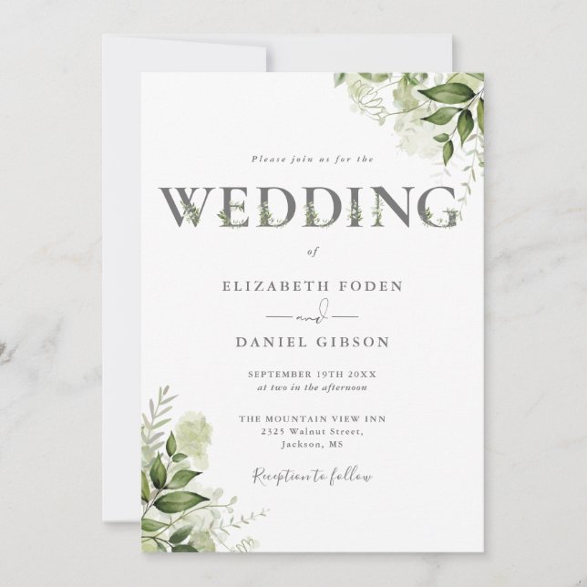 Greenery Typography All In One Wedding Invitation (Front)