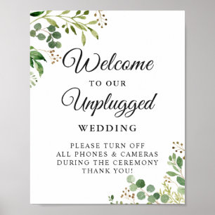 Greenery Unplugged Wedding Ceremony Sign