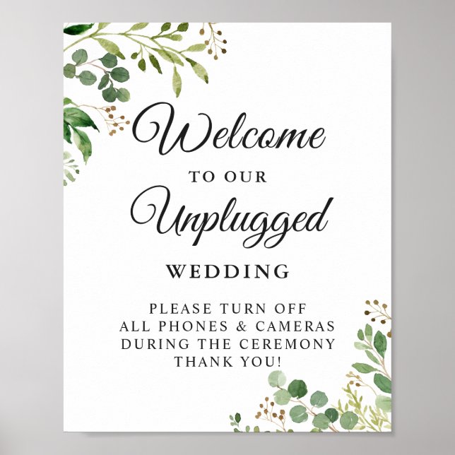 Greenery Unplugged Wedding Ceremony Sign (Front)