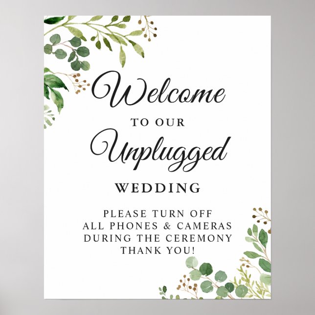 Greenery Unplugged Wedding Ceremony Sign (Front)