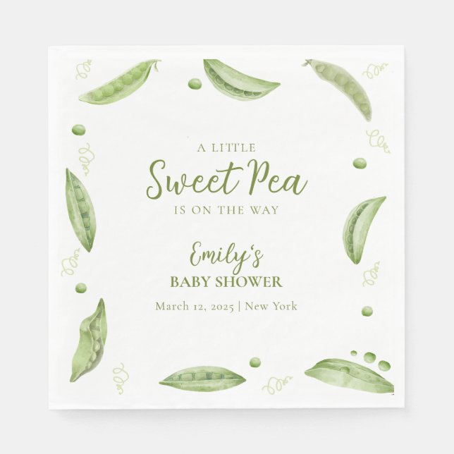 Greenery Veggie Sweet Pea In Pod Baby Shower  Napkin (Front)