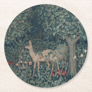 Greenery, Victorian Era Tapestry by Henry Dearle Round Paper Coaster