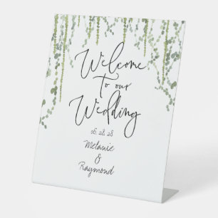 Greenery Vines Wedding Welcome To Our Wedding Pedestal Sign