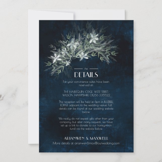 Greenery Vintage bouquet, wedding details card (Front)