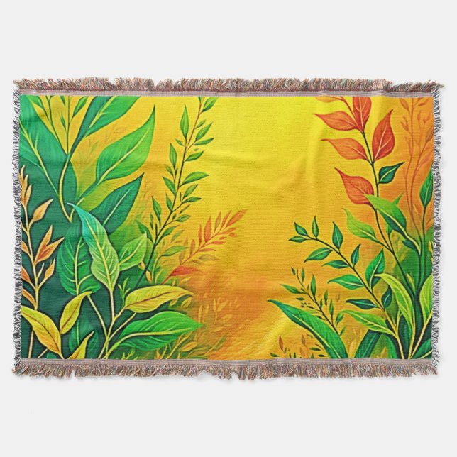 Greenery Warm Glow Art Throw Blanket (Front)