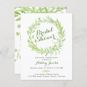 Greenery Watercolo Wreath Bridal Shower Invitation