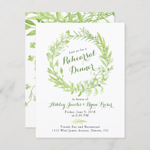Greenery Watercolo Wreath Rehearsal Dinner Invitation
