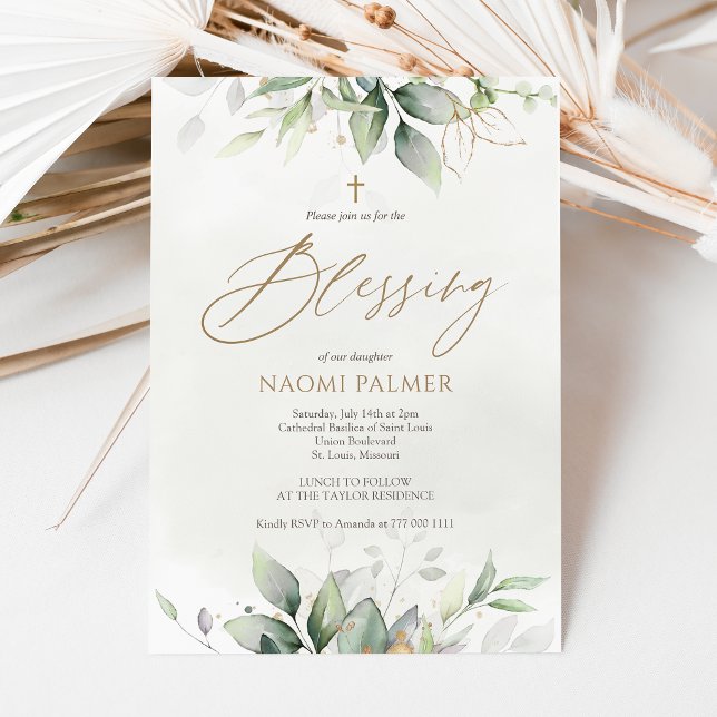 Greenery Watercolor Baby Blessing Invitation (Greenery Watercolor Baby Blessing Invitation Card)