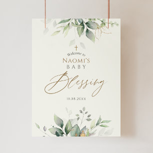 Greenery Watercolor Baby Blessing Welcome Poster