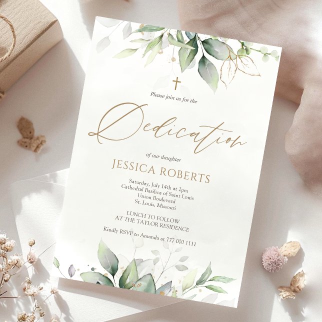 Greenery Watercolor Baby Dedication Invitation (Greenery Watercolor Baby Dedication Invitation Card)
