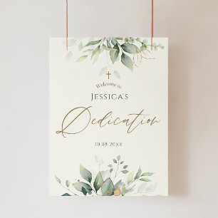 Greenery Watercolor Baby Dedication Welcome Poster