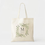 Greenery Watercolor Botanical Bridesmaid Wedding Tote Bag<br><div class="desc">Featuring delicate eucalyptus greenery leaves,  monogram initial,  name,  and title. Perfect for bridesmaids,  maids of honour,  mother of the bride,  and any other important member of your wedding party. Designed by Thisisnotme©</div>