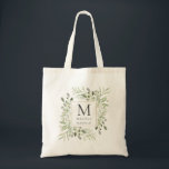 Greenery Watercolor Botanical Bridesmaid Wedding Tote Bag<br><div class="desc">Featuring delicate eucalyptus greenery leaves,  monogram initial,  name,  and title. Perfect for bridesmaids,  maids of honour,  mother of the bride,  and any other important member of your wedding party. Designed by Thisisnotme©</div>