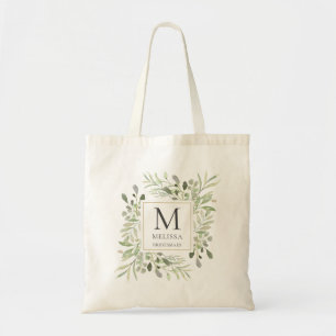 Greenery Watercolor Botanical Bridesmaid Wedding Tote Bag
