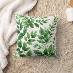 Greenery Watercolor Botanical Leaves Cushion