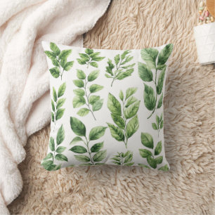 Greenery Watercolor Botanical Leaves Cushion