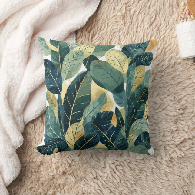 Greenery Watercolor Botanical Leaves Throw Pillow (Blanket)