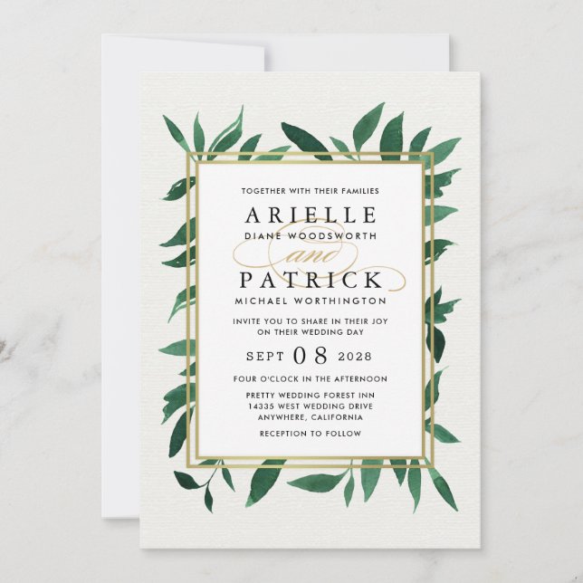 Greenery Watercolor Botanical Wedding Invitations (Front)