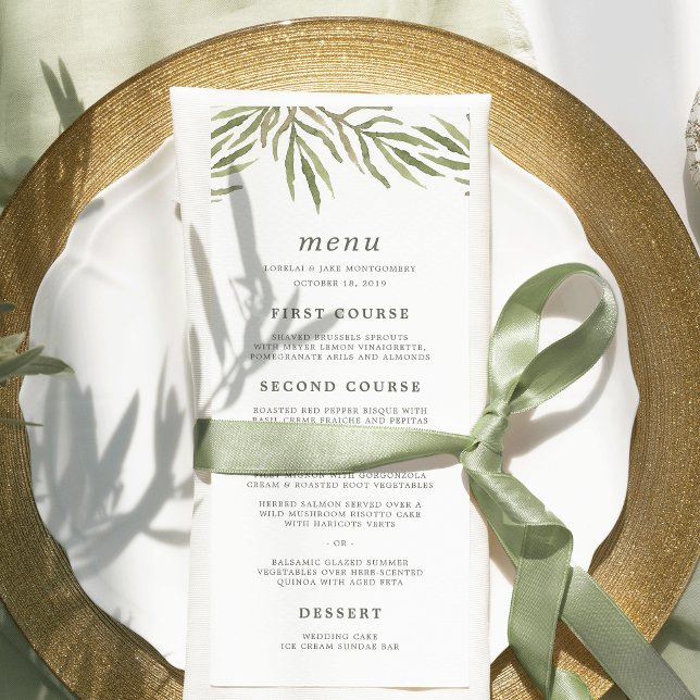 Greenery | Watercolor Botanical Wedding Menu Card (Creator Uploaded)