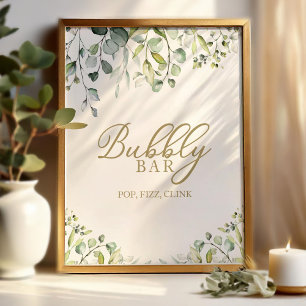 Greenery Watercolor Bubbly Bar Pop Fizz Clink Sign