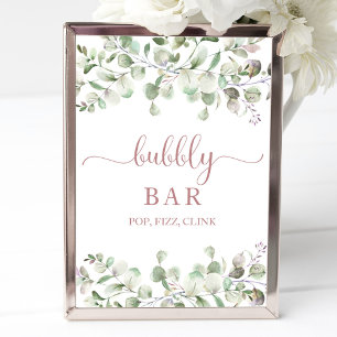 Greenery Watercolor Bubbly Bar Pop Fizz Clink Sign