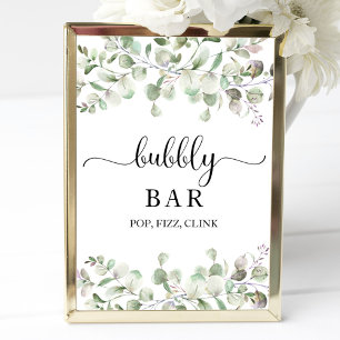 Greenery Watercolor Bubbly Bar Pop Fizz Clink Sign