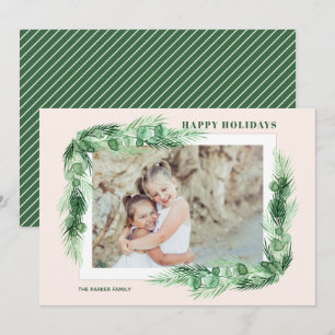 Greenery Watercolor Christmas Photo Holiday Card