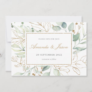 Greenery Watercolor Eucalyptus Rustic Gold Foliage Save The Date