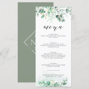 Greenery Watercolor Eucalyptus Wedding Dinner Menu