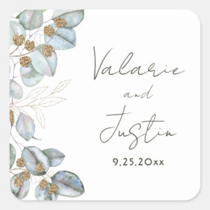 Greenery Watercolor Eucalyptus Wedding Square Stic Sticker