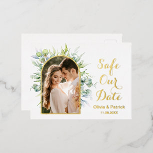 Greenery watercolor eucalyptus with photo foil f invitation postcard