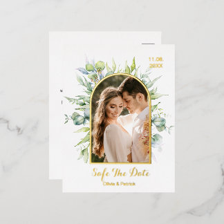 Greenery watercolor eucalyptus with photo  foil  f invitation postcard