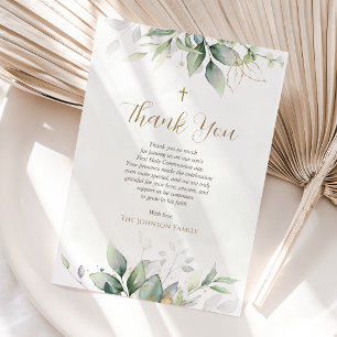 Greenery Watercolor First Communion Thank You Card