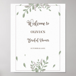 Greenery Watercolor Floral Bridal Shower Welcome Poster
