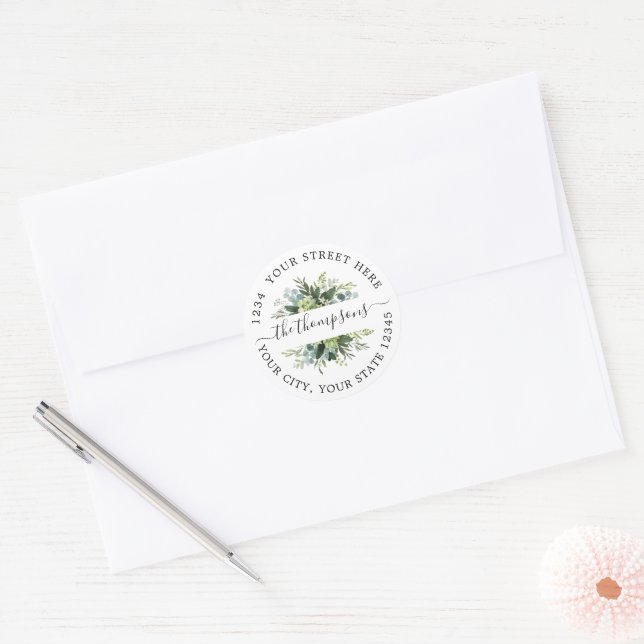 Greenery watercolor floral Classic Round Sticker (Envelope)