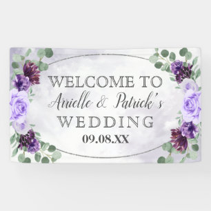Greenery Watercolor Floral Purple Elegant Wedding Banner