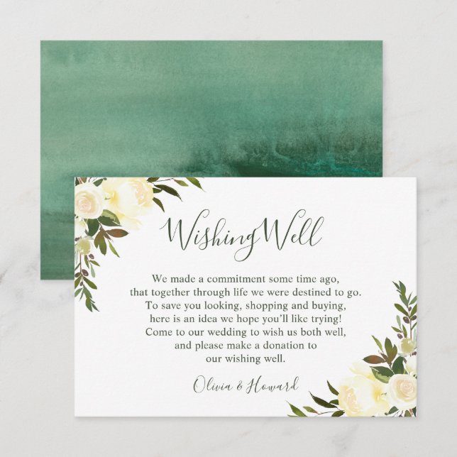 Greenery Watercolor Floral Wedding Wishing Well Invitation (Front/Back)