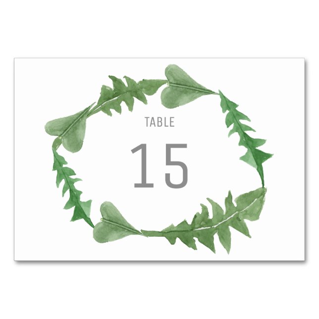 Greenery Watercolor Foliage Table Card (Front)