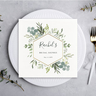 Greenery Watercolor Gold Hexagon Bridal Shower Napkin
