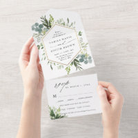 Greenery Watercolor Gold Hexagon Wedding