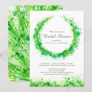 Greenery watercolor grass bridal shower invites