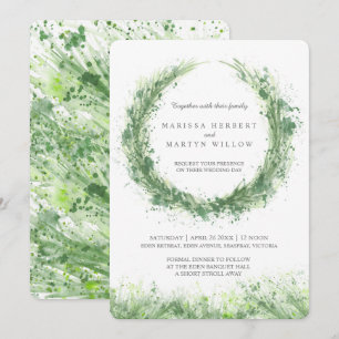 Greenery watercolor grass sage green wedding invitation