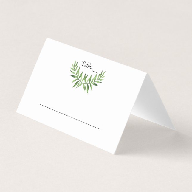 Greenery Watercolor Green Leaf Wedding Place Card (Front)