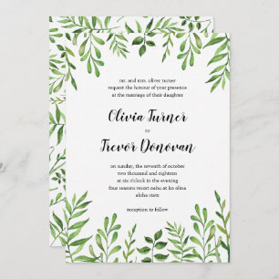 Greenery Watercolor Green Leaves Botanical Garden Invitation