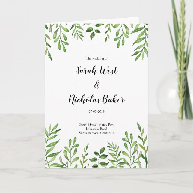 Greenery Watercolor Green Leaves Botanical Programme (Front)