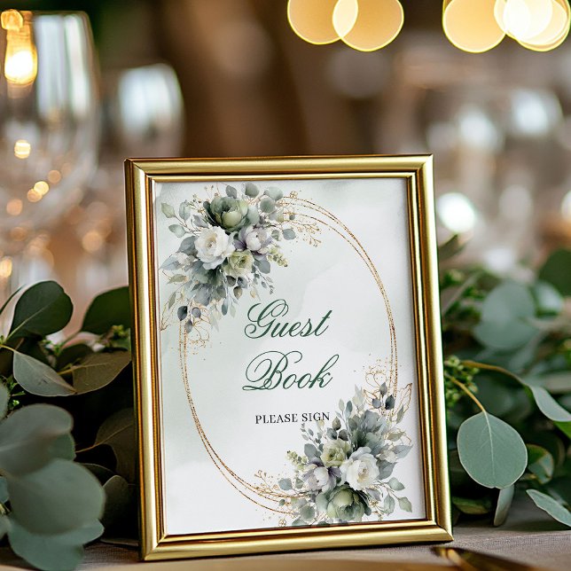 Greenery Watercolor Guest Book Tabletop Sign (Greenery Watercolor Guest Book Tabletop Sign)