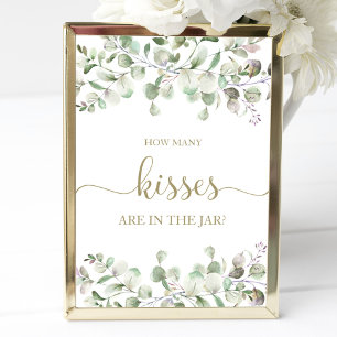 Greenery Watercolor How Many Kisses Sign