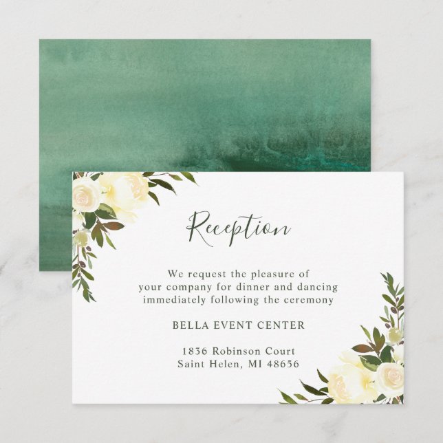 Greenery Watercolor Ivory Floral Wedding Reception Invitation (Front/Back)