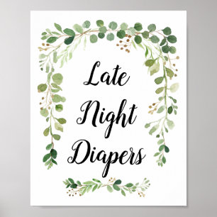 Greenery Watercolor  Late Night Diapers Sign